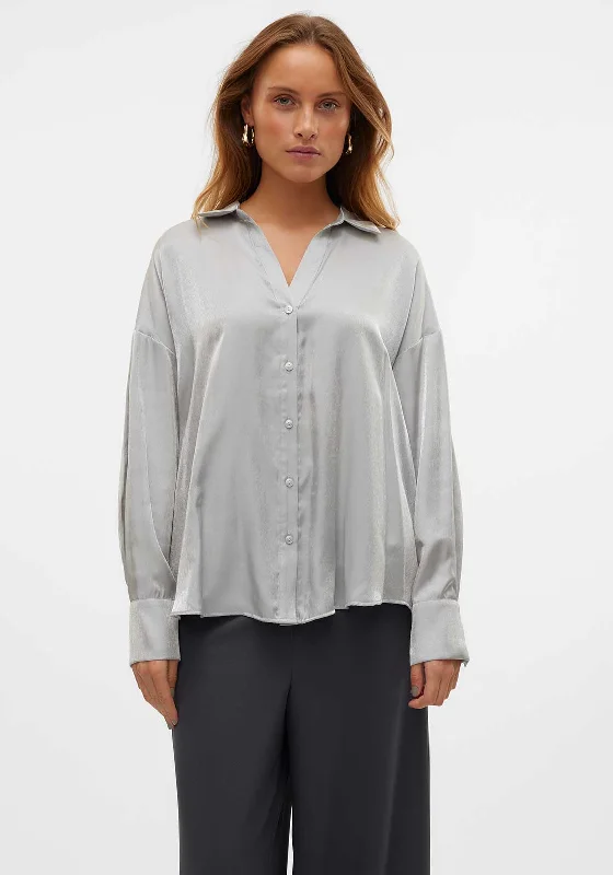 Vero Moda Queeny Metallic Shirt, Silver Anti-Pilling Machine Wash Handmade