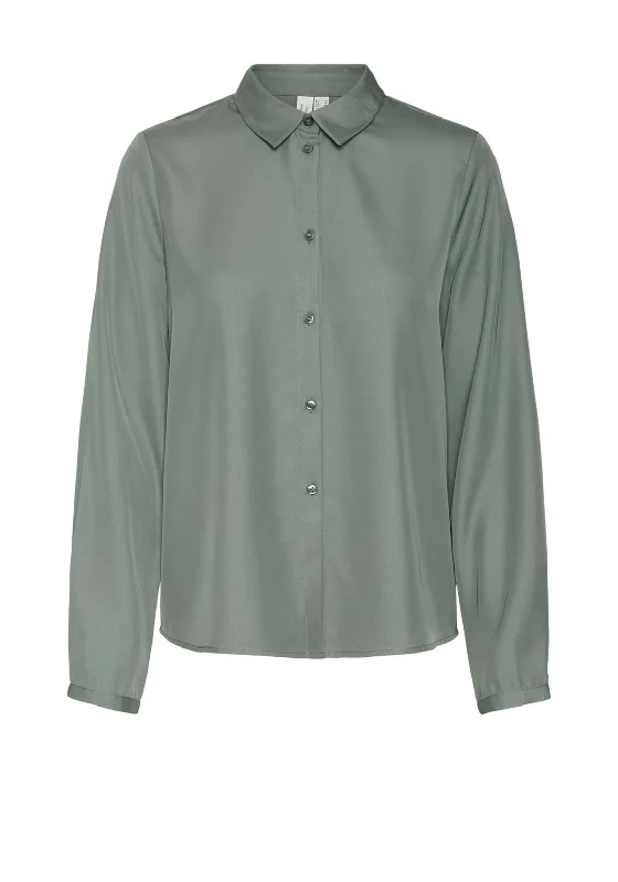 Vero Moda Tanne Sheen Shirt, Green Notch Collar Peter Pan Collar Cowl Neck