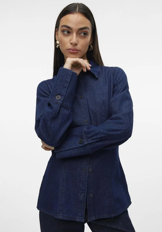 Vero Moda Tinley Denim Shirt, Dark Blue Denim Chenille Brocade Lace