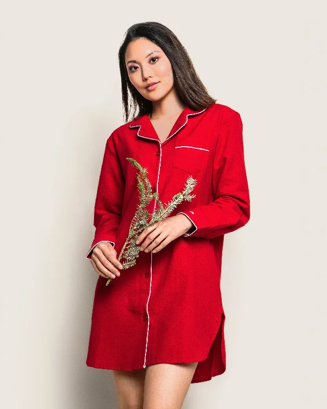 Women's Flannel Nightshirt | Red Rayon Velvet Corduroy