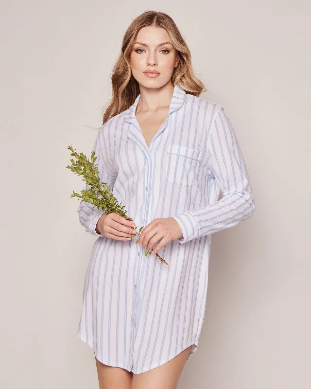 Women's Pima Nightshirt | Periwinkle Stripe Polka Dot Checkered Tartan
