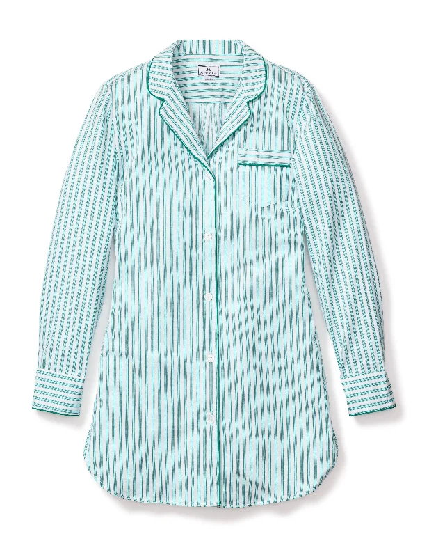 Women's Twill Nightshirt | Emerald Ticking Terry Blend Velvet Blend Canvas Blend