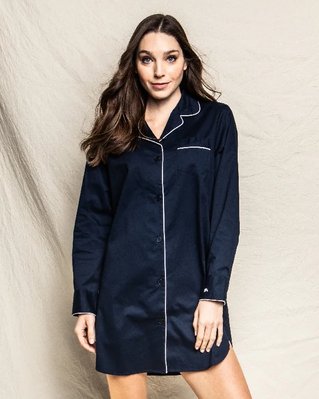 Women's Twill Nightshirt | Navy Polka Dot Checkered Tartan