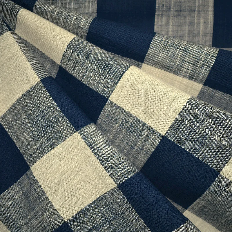 Buffalo Check Slub Texture Cotton Shirting Navy/Cream Rayon Fabric Velvet Fabric Corduroy Fabric