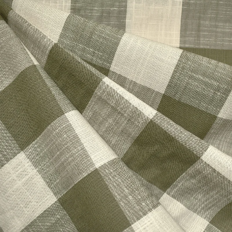 Buffalo Check Slub Texture Cotton Shirting Olive/Vanilla Modern Contemporary Chic