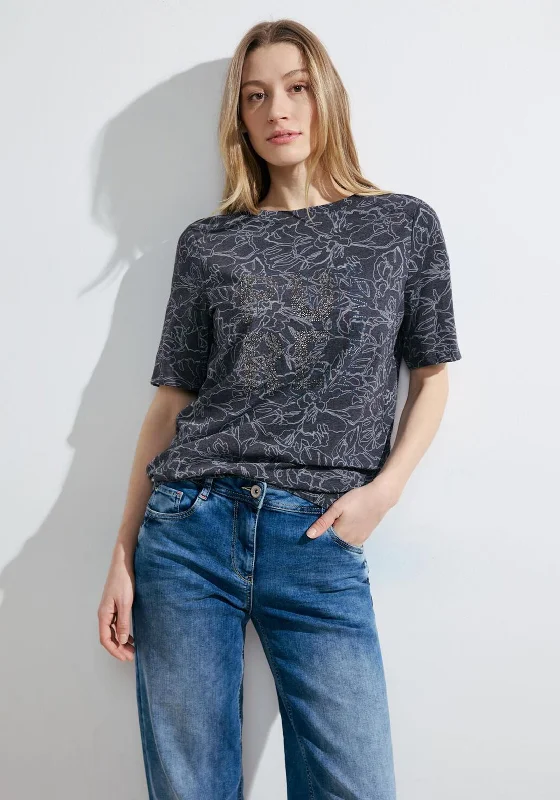 Cecil Burnout Rhinestone Print T-Shirt, Universal Blue Cashmere Blend Cotton Blend Poly Blend