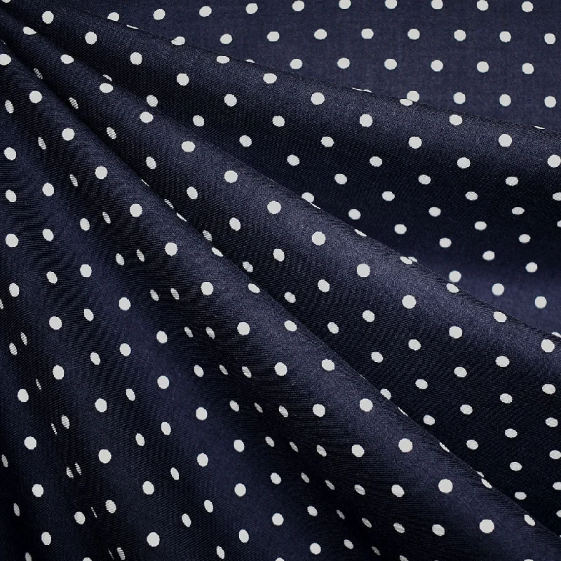 Designer Tiny Polka Dot Rayon Twill Shirting Navy/White Modern Contemporary Chic