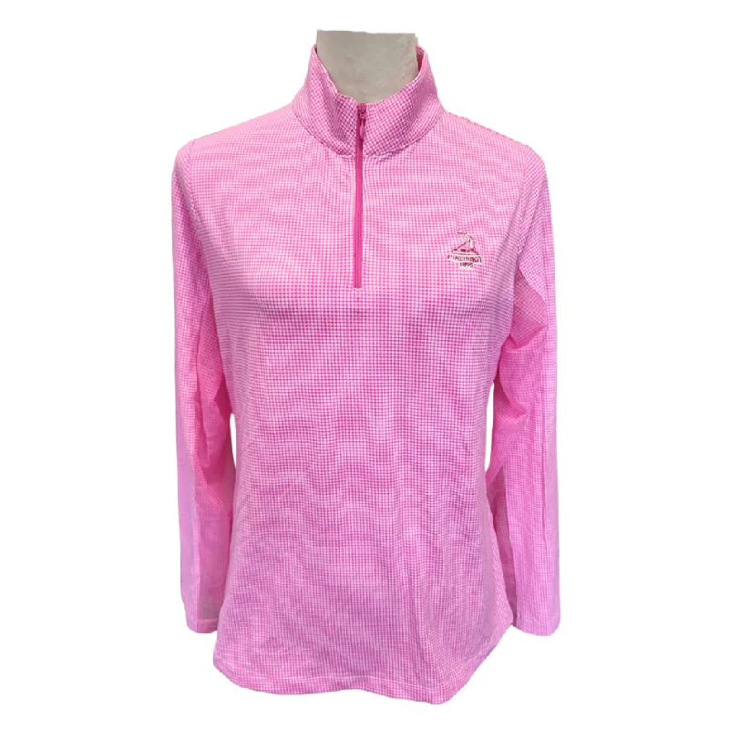 Women's Ibkul Pink Gingham Long Sleeve Zip Mock Sun Shirt w/ Logo Size M. MSP$100 Satin Fabric Silk Fabric Chiffon Fabric