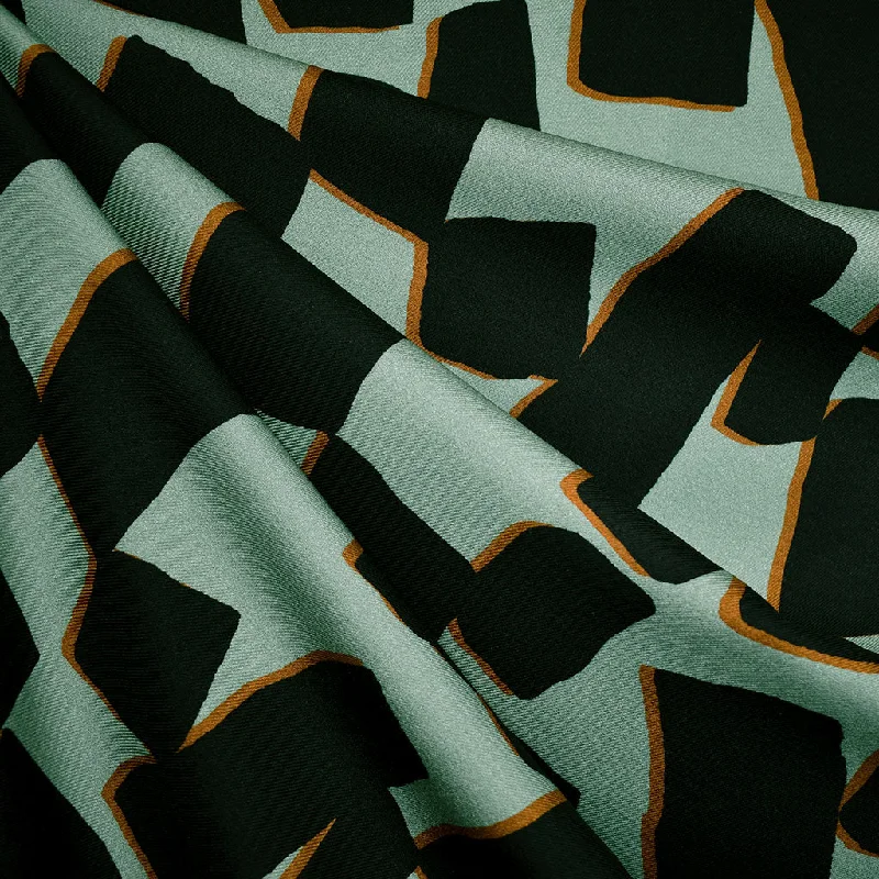 Layered Geometric Rayon Twill Shirting Jade/Black Satin Fabric Silk Fabric Chiffon Fabric