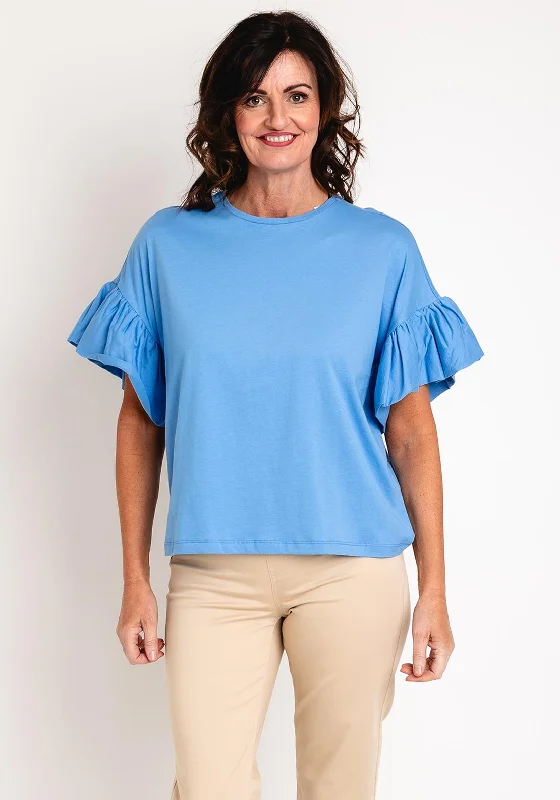 Masai Dalit Flare Cuff T-Shirt, Blue Bonnet Collared Crew Neck Turtle Neck