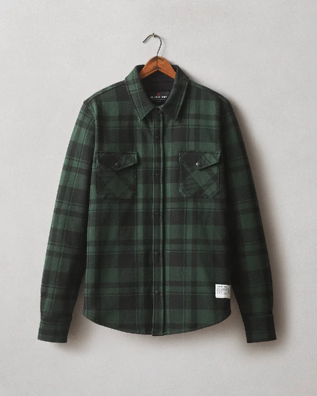 Redwood Fleece Overshirt - Green Moss Plaid Beaded Sequined Faux Fur