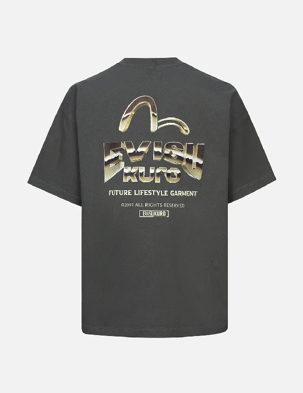 Metallic Effect Logo Print Oversized T-shirt Silk Blend Satin Velvet