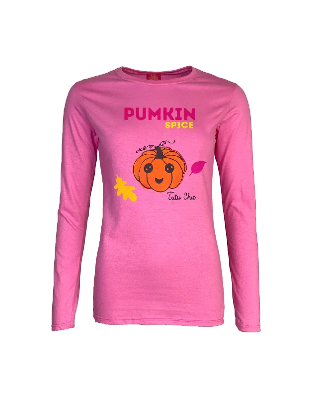 Pumkin Spice Long-sleeved T-shirt Houndstooth Herringbone Solid