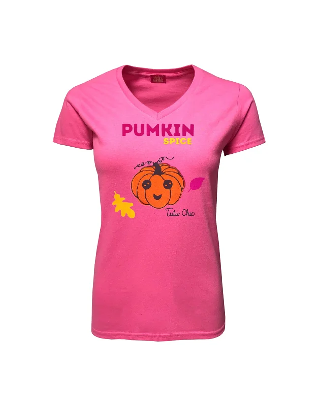 Pumkin Spice V-neck T-shirt Print Jacquard Patchwork