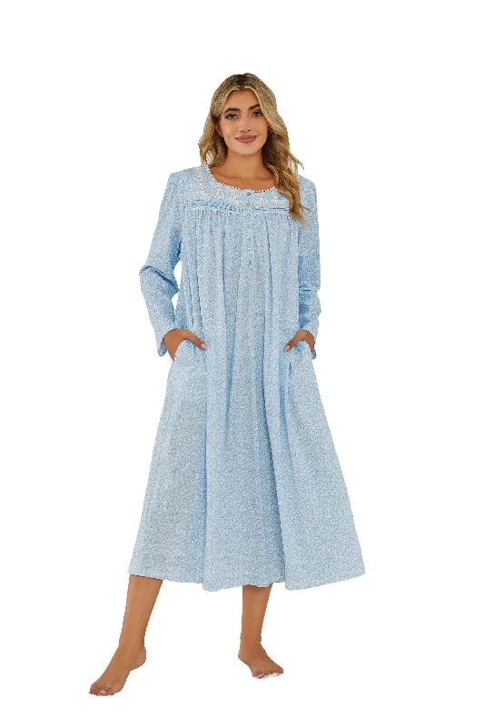 Richie House RH Nightgown Women's Long Sleeve Sleepwear Full Length Nightshirt Cotton Sleep Gowns RHW4058 Seamless Knitted Crochet