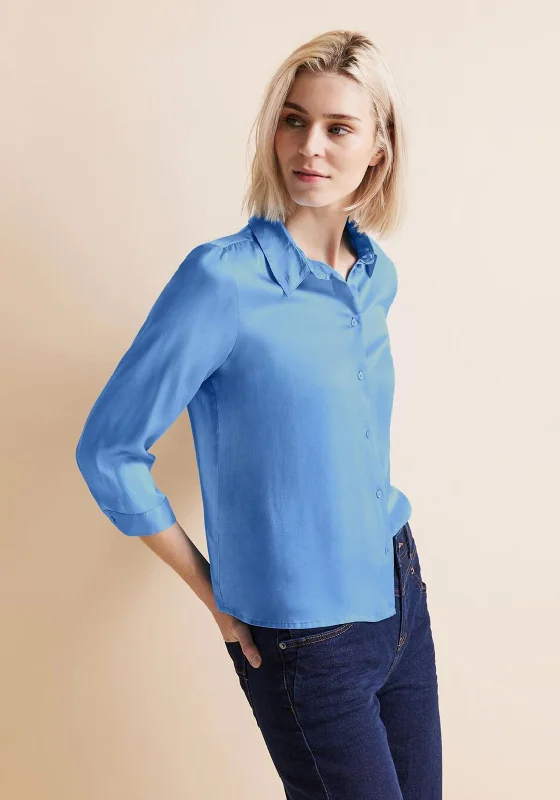 Street One Satin Feel Shirt, Light Spring Blue Graphic Embroidered Appliqued