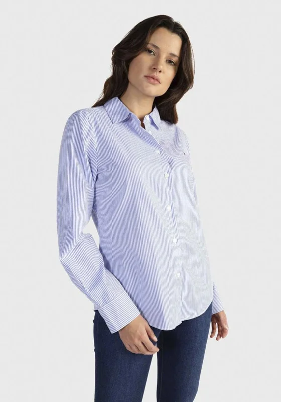 Tommy Hilfiger Womens Essential Stripe Regular Shirt, Light Blue Welt Pockets Slit Pockets